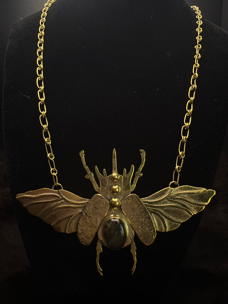 Scarab Beetle Obsidian Necklace