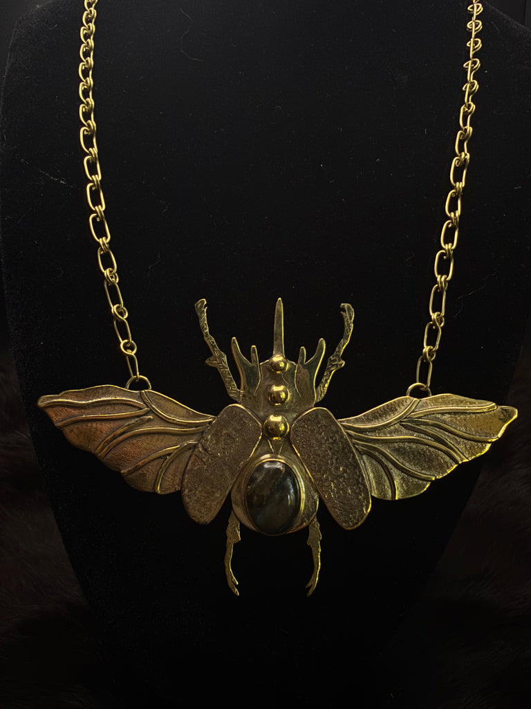 Scarab Beetle Obsidian Necklace