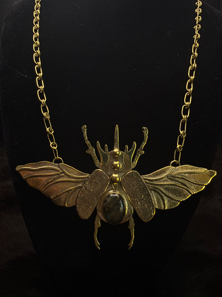 Scarab Beetle Obsidian Necklace
