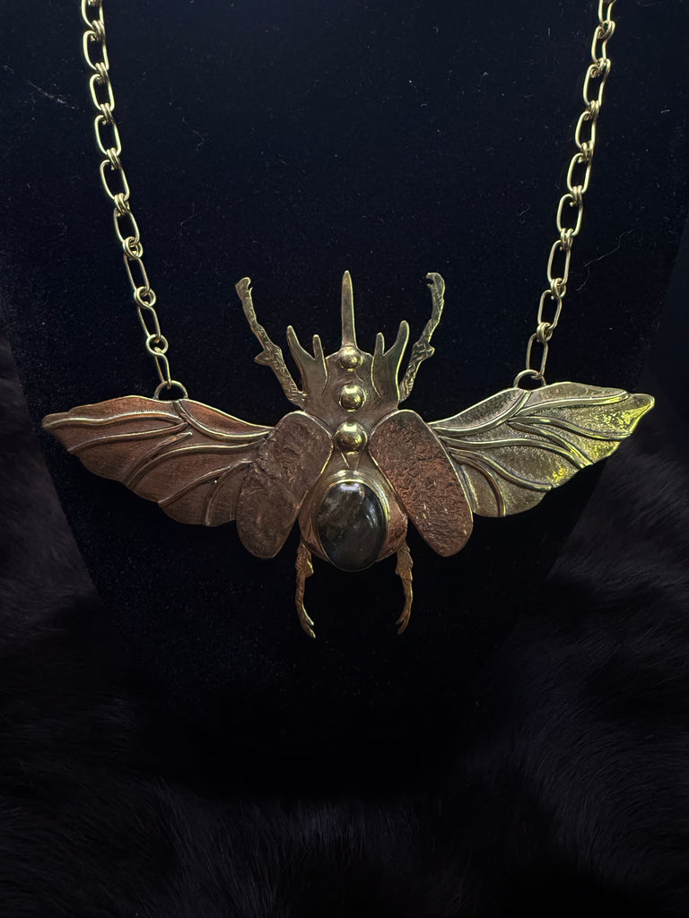 Scarab Beetle Obsidian Necklace