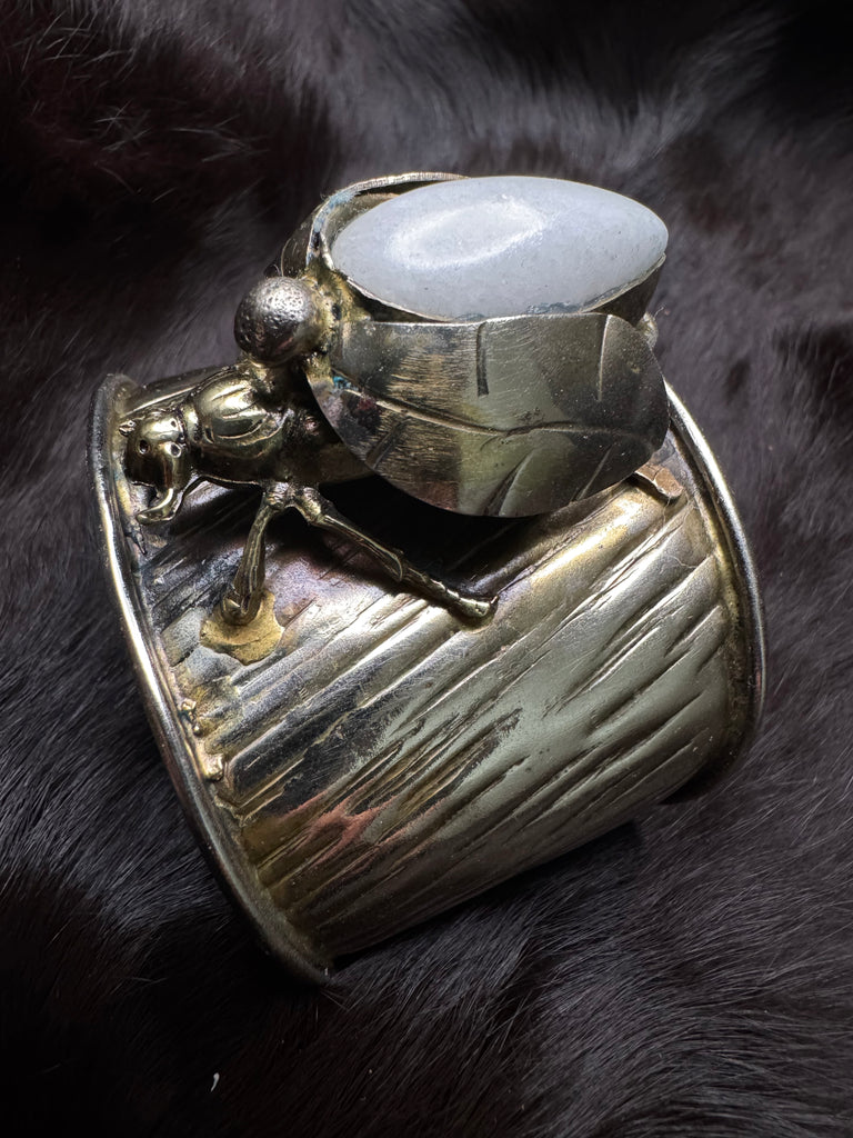 Scarab Beetle Opaque White Gemstone Garden Bracelet