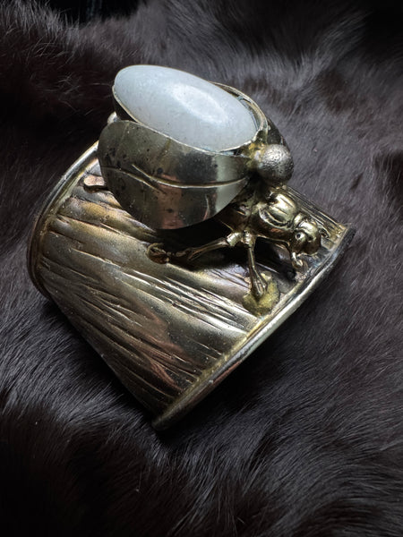 Scarab Beetle Opaque White Gemstone Garden Bracelet