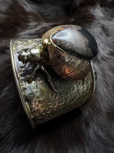 Scarab Beetle Petrified Wood stone Garden Bracelet