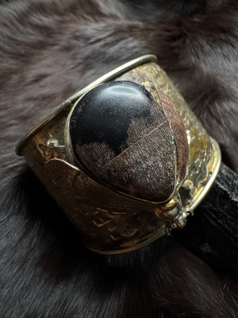 Scarab Beetle Petrified Wood stone Garden Bracelet