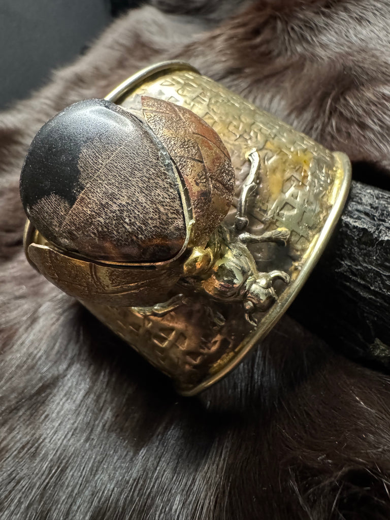 Scarab Beetle Petrified Wood stone Garden Bracelet