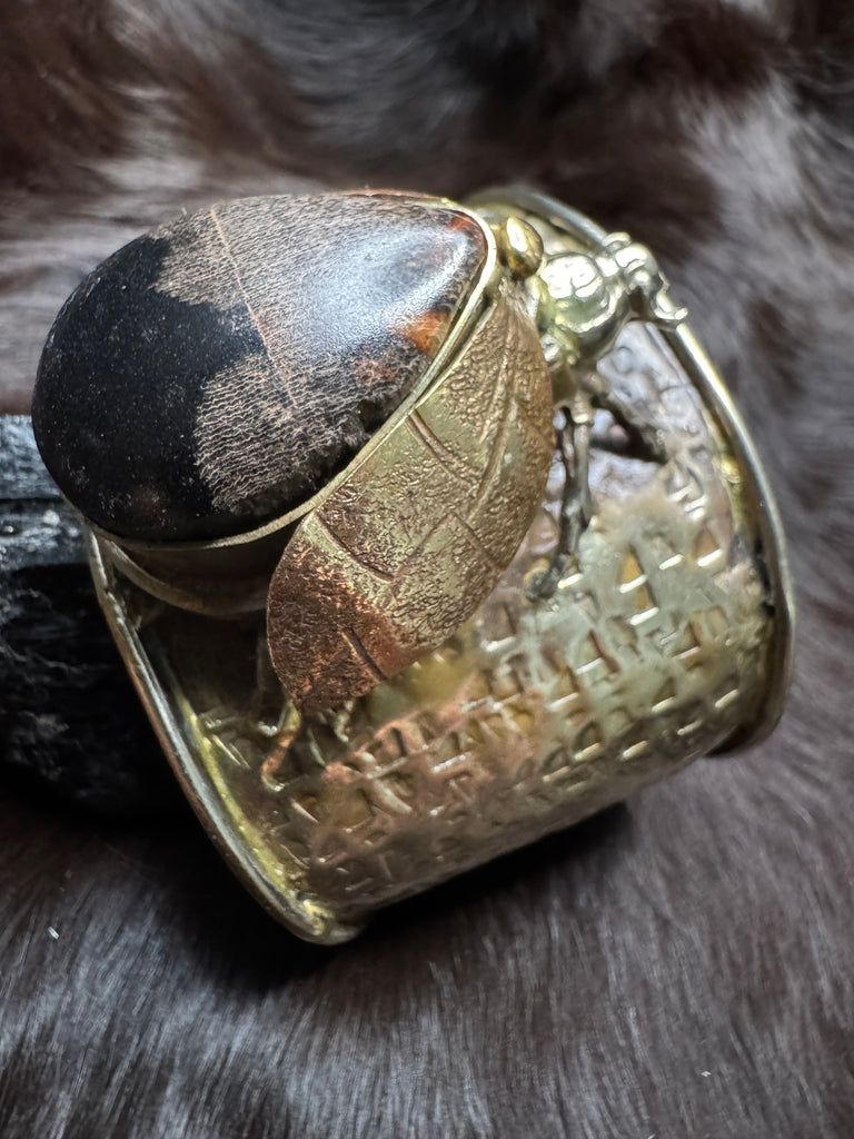 Scarab Beetle Petrified Wood stone Garden Bracelet