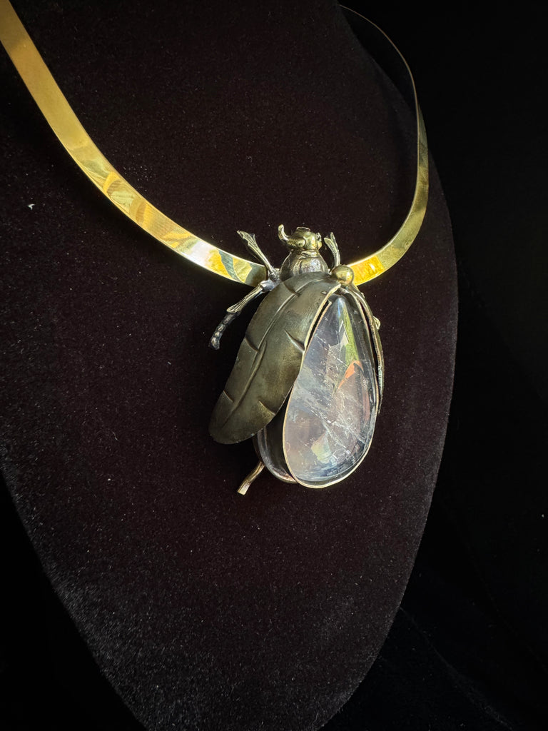Scarab Beetle Teardrop Quartz Necklace