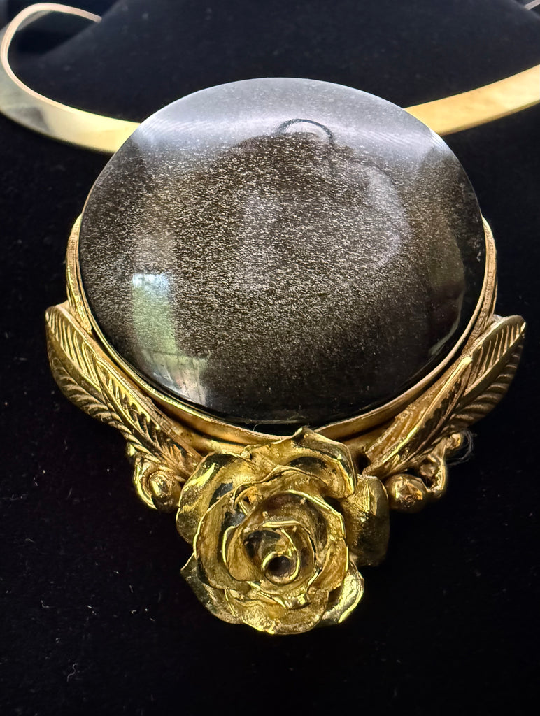 Obsidian Gold Flower  Necklace