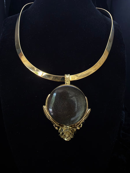 Obsidian Gold Flower  Necklace