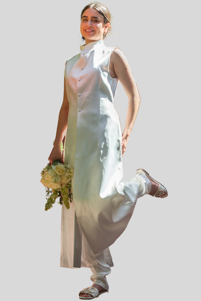 Mandarin Collar Long Vest White