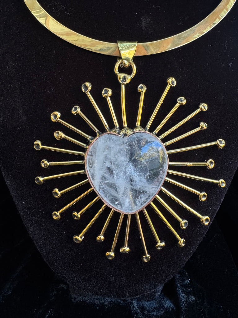 Clear Quartz Radiant Heart Gold Necklace