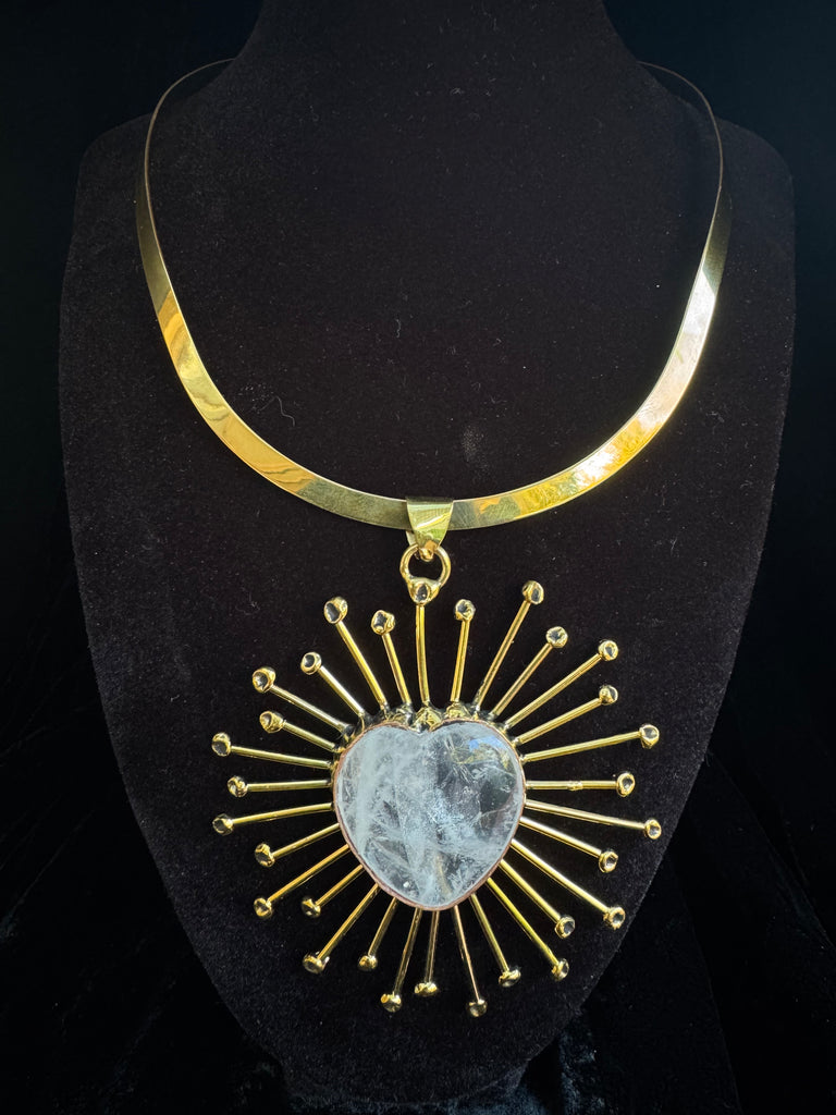 Clear Quartz Radiant Heart Gold Necklace