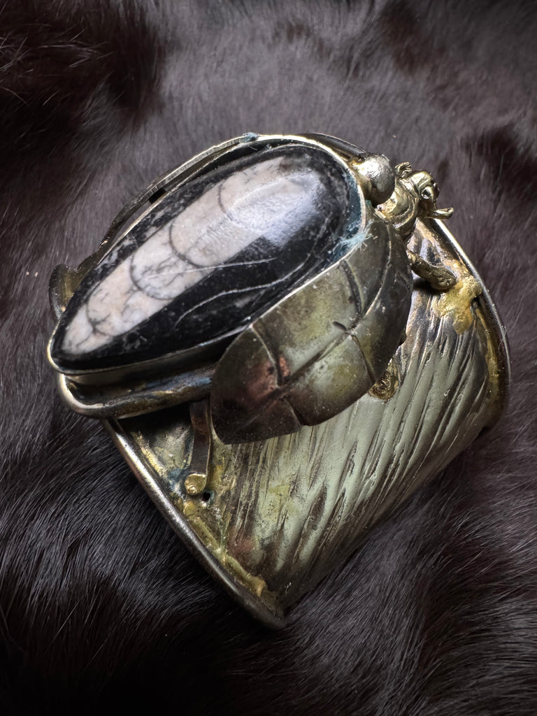 Scarab Beetle fossil limestone  Bracelet