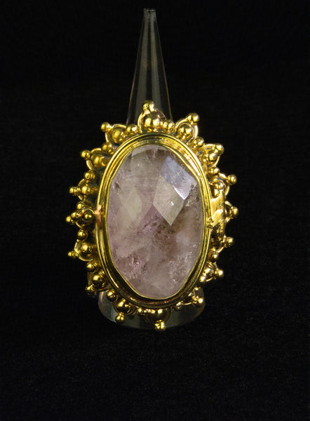 Large Oval Faceted Amethyst Locket Ring