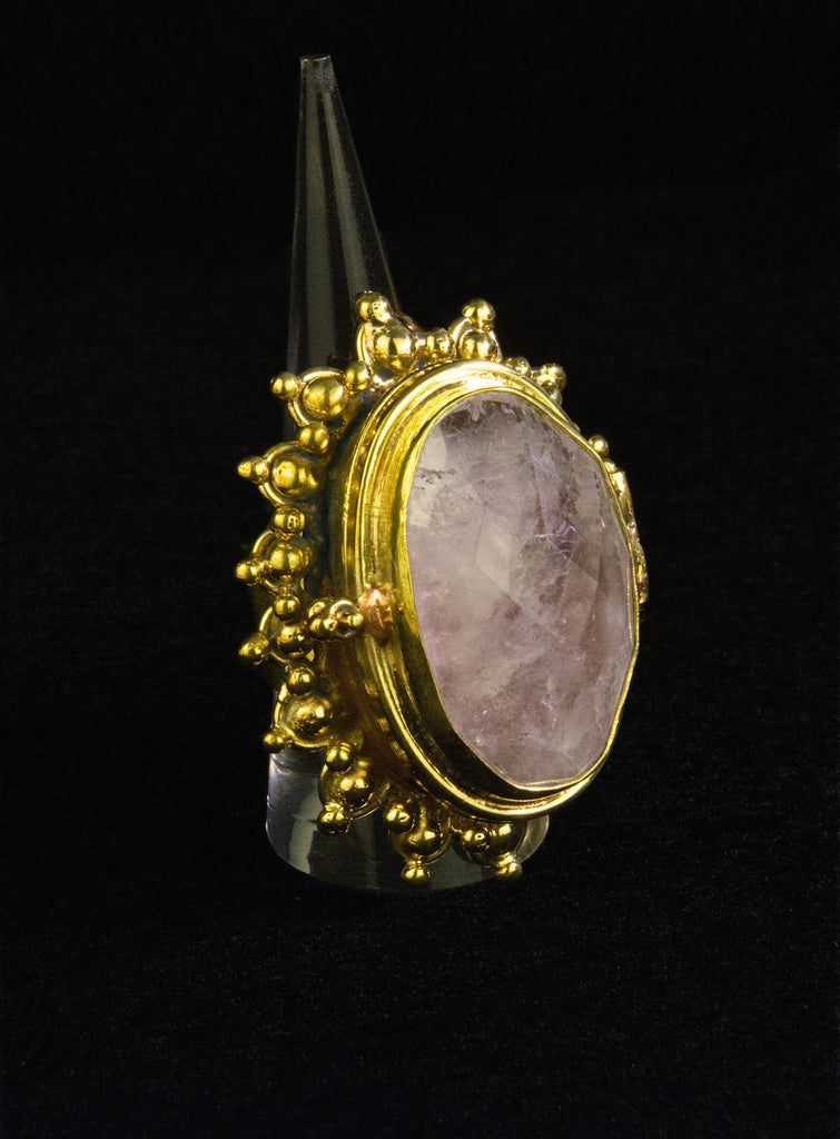 Large Oval Faceted Amethyst Locket Ring