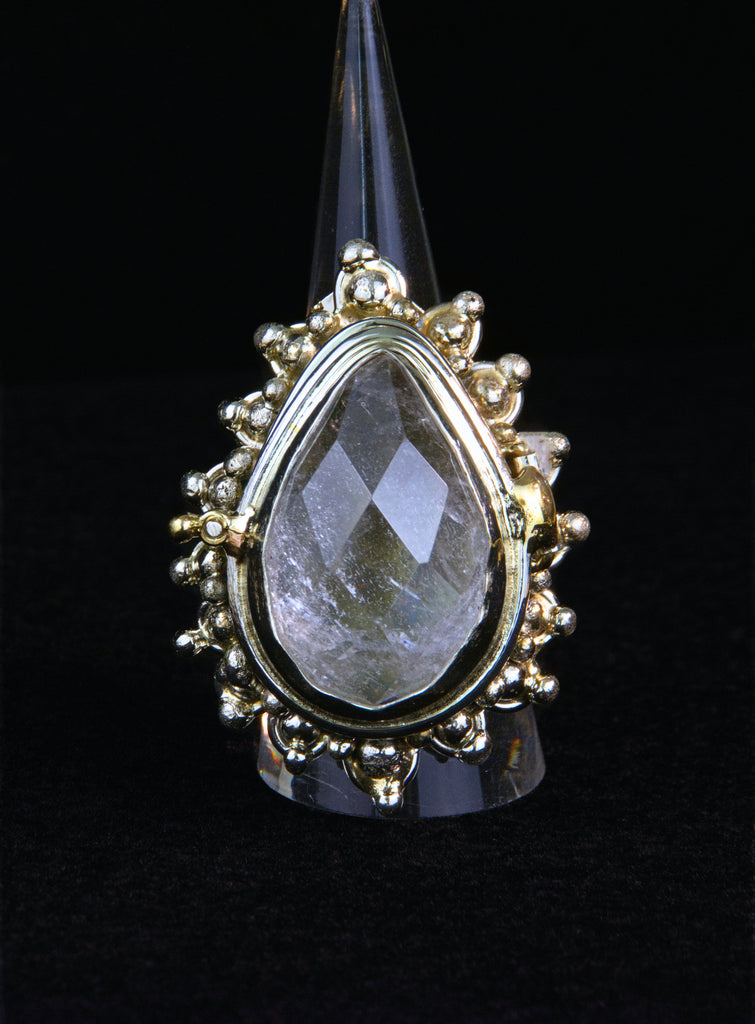 Clear Quartz Tear Drop Locket Ring