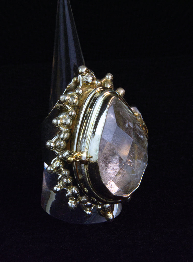 Clear Quartz Tear Drop Locket Ring
