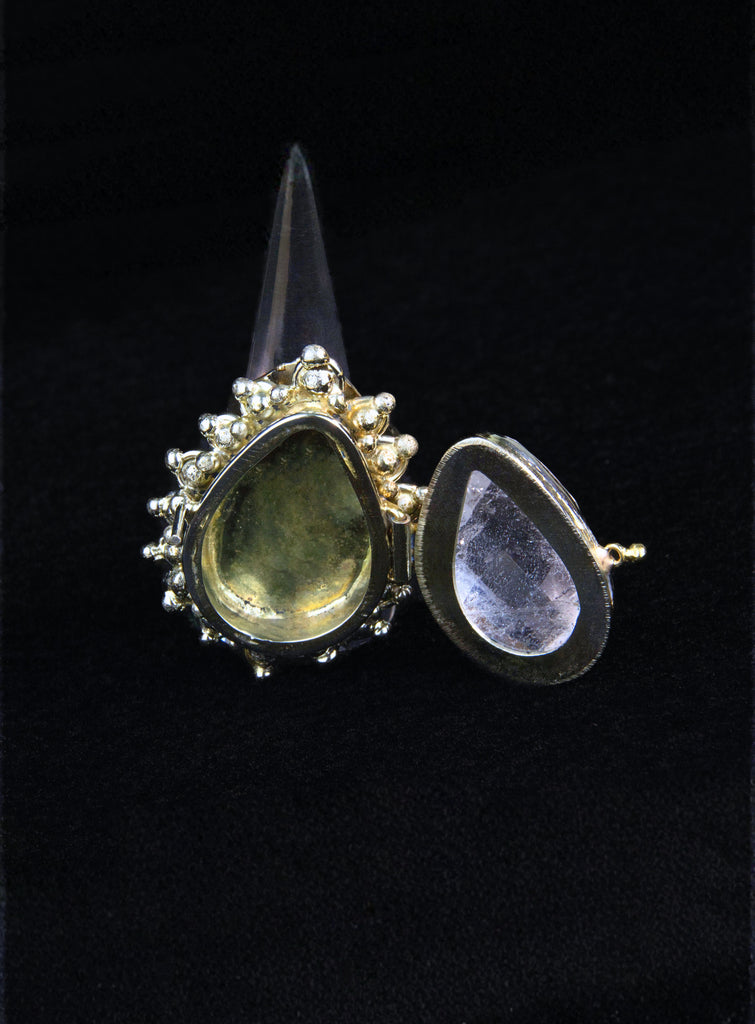 Clear Quartz Tear Drop Locket Ring