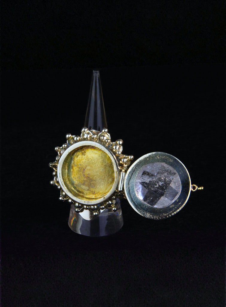 Clear Round Faceted Quartz Locket Ring
